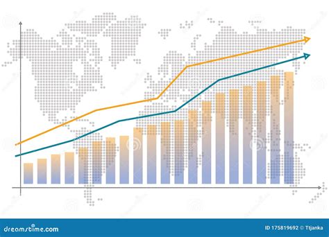 Financial Growth Chart With Trend Line Graph World Map With Bar Chart