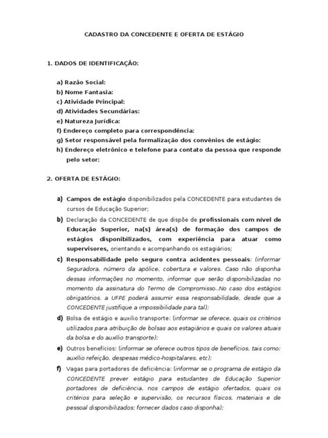 Concedente De Estágio Significado - Cadastro e Oferta de Estágio Concedente | PDF | Estágio | Procura de ...
