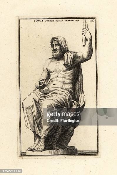 Statue of the Roman god Jove or Jupiter, seated on an eagle throne ...