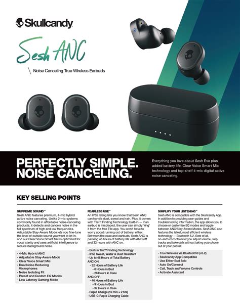 [pre Order 14 Days] Skullcandy Sesh Anc Noise Canceling True Wireless Earbuds 46 Hours Total