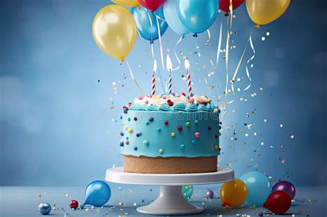 Birthday Cake With Blank Sheet Of Paper And Golden Confetti On Dark