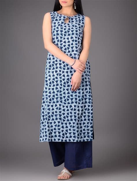 Buy Indigo Ivory Natural Dyed Boat Neck Cotton Kurta Online At Jaypore