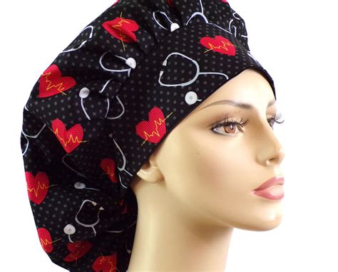 Heart Beat Ekg Fabric Medical Bouffant Scrub Hat Calling All Nurses