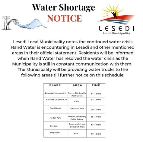 Gauteng Health On Twitter Water Shortage Notice By Lesedi Local