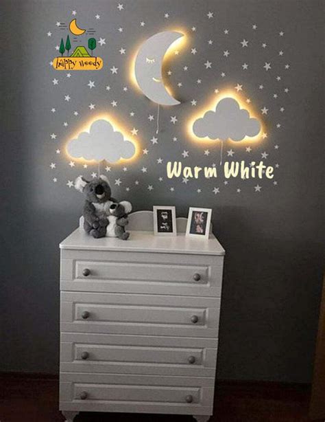 Set Of Nursery Wall Light Moon Clouds Free Star Etsy Uk