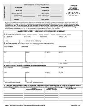 Fillable Online Medicalboard Georgia Basic Information Auricular