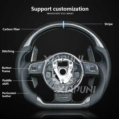 Steering Wheel For Audi R8 TTS TT 2007 2016 Carbon Fiber Paddle Shift