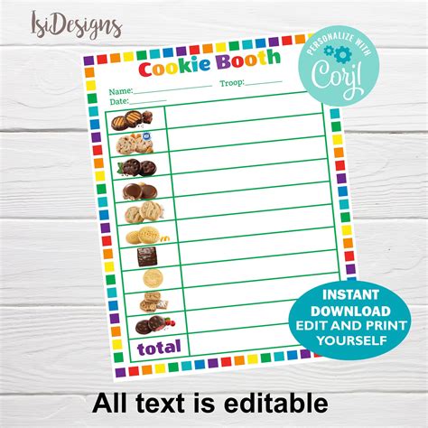 Editable Girl Scout Booth Tally Sheet Instant Download Inventory