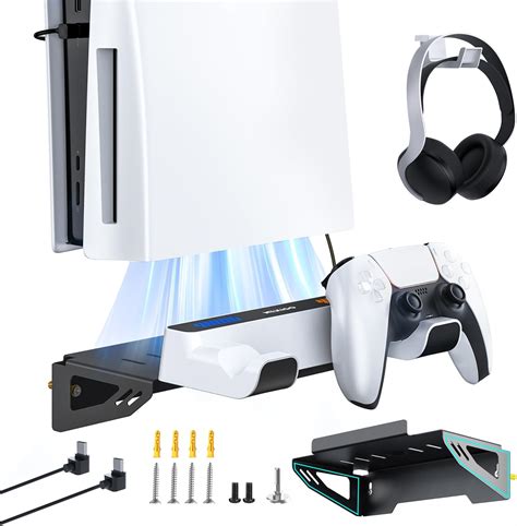Ps5 Wall Mount Kit With Cooling Fan And Charging Station Ps5 Shelf Floating Mount For