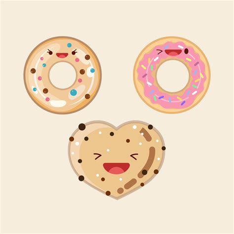 donuts y galletas en forma de corazón lindo icono de vector