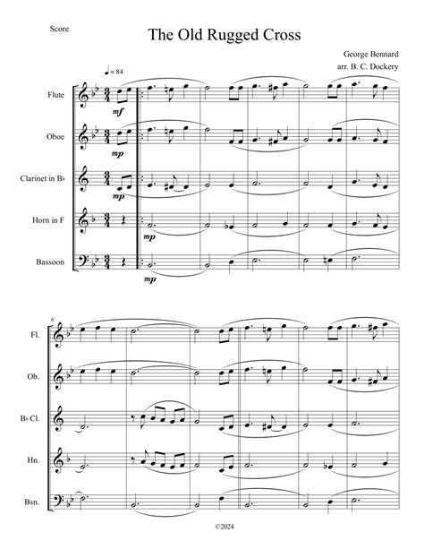 The Old Rugged Cross Woodwind Quintet Arr B C Dockery Sheet