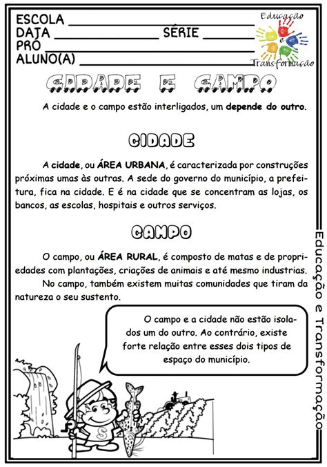 Zona Rural E Urbana Atividades Sobre Zona Rural E Urbana