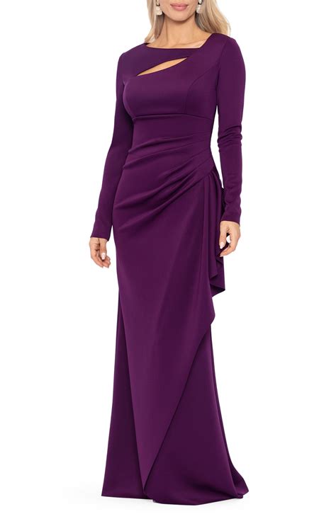 Xscape Cutout Side Pleat Long Sleeve Scuba Crepe Gown Nordstrom