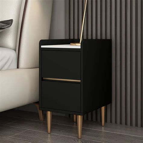 Italian Black Nightstand Sintered Stone Top With 2 Drawers In Gold