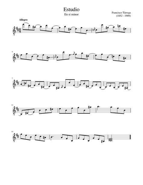 Francisco Tárrega Estudio En Si Minor Sheet Music For Guitar Solo