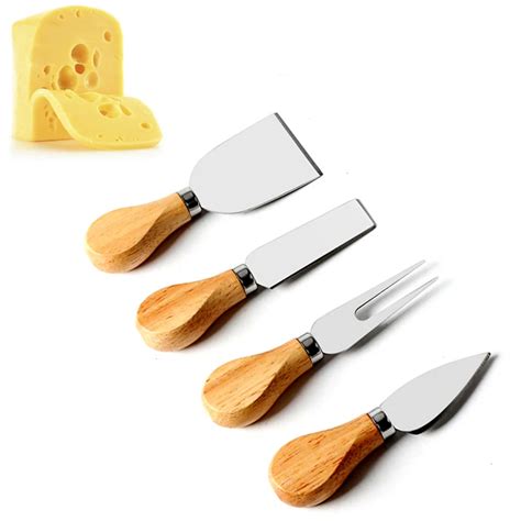 4pcs European Cheese Knife Set Tableware Stainless Steel Oak Handle