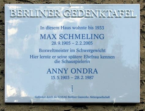 Gedenktafeln In Berlin Max Schmeling Und Anny Ondra