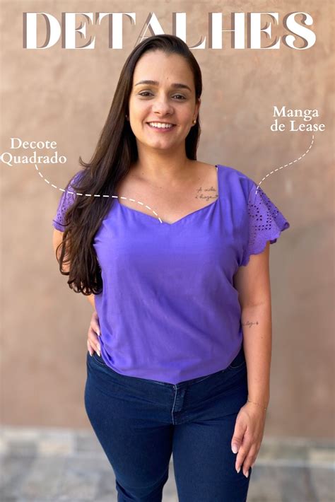 Blusa Plus Size Manga Laise Roxo Oia Moda Plus Size