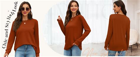 Wiholl Womens Long Sleeve Shirts Loose Fits Fall Outfits Basic Casual Tunic Tops Crewneck