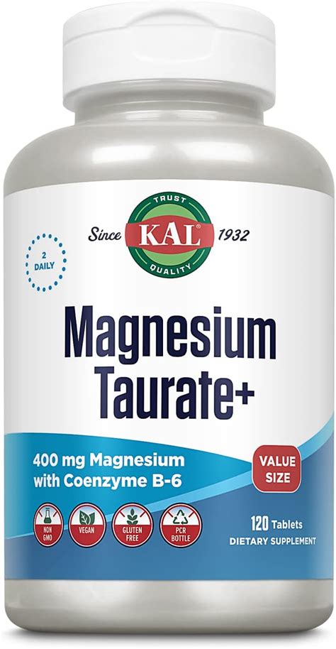 Amazon.com: KAL Magnesium Taurate 400mg Plus CoEnzyme Vitamin B6 ...