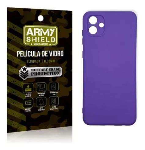 Funda para Samsung A04 color lila y película de cristal 3D Armyshield