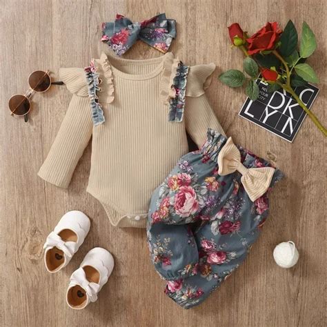 3 Adet Yenido An Bebek K Z Giysileri Nerv Rl Bodysuit Izgili Pantolon