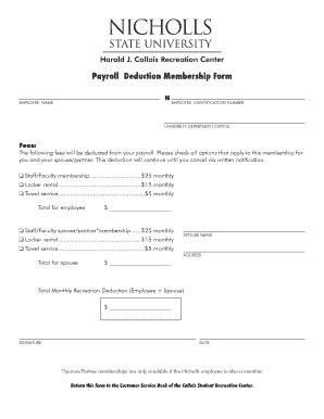 Fillable Online Nicholls Payroll Deduction Membership Form Nicholls