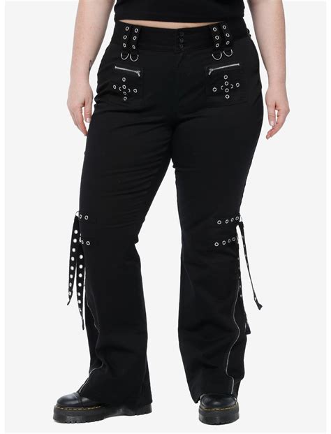 Social Collision Black Grommet Strap Zipper Flare Pants Plus Size Hot