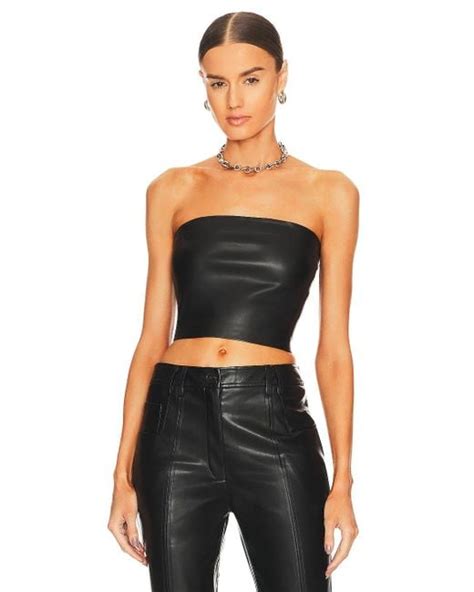 Susana Monaco Faux Leather Crop Tube Top In Black Lyst