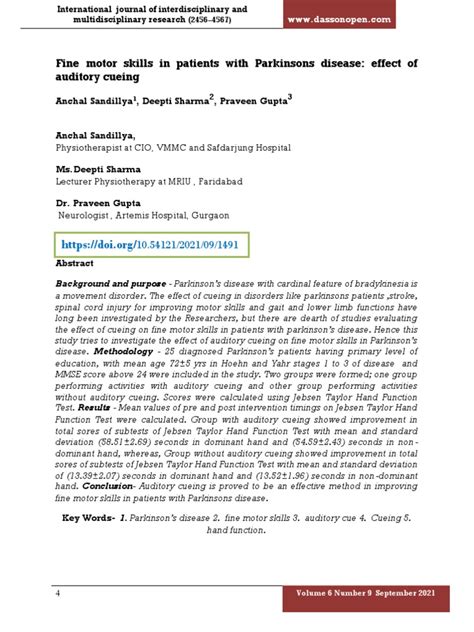 Fine Motor Skills In Patients With Parkinsons Disease Effect Of