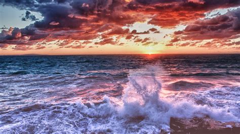 Fond Décran Le Coucher Du Soleil Mer Eau Rive Ciel La