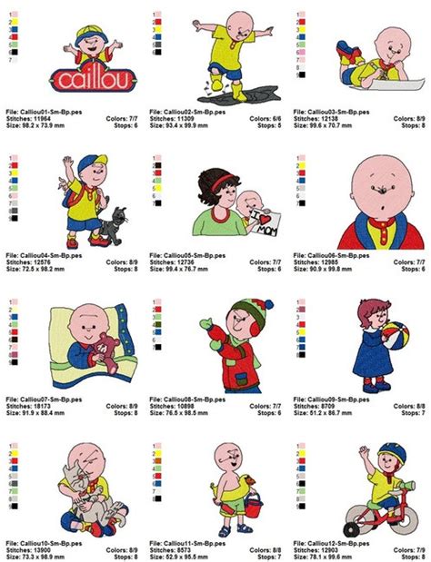 Caillou Cartoon Characters Embroidery Designs