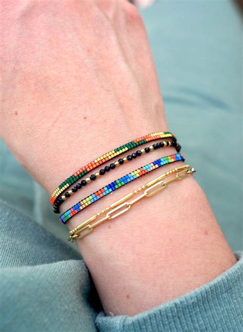 Multicolor Weef Armbandje Fijn Geweven Armbandje Multicolor Driehoekjes