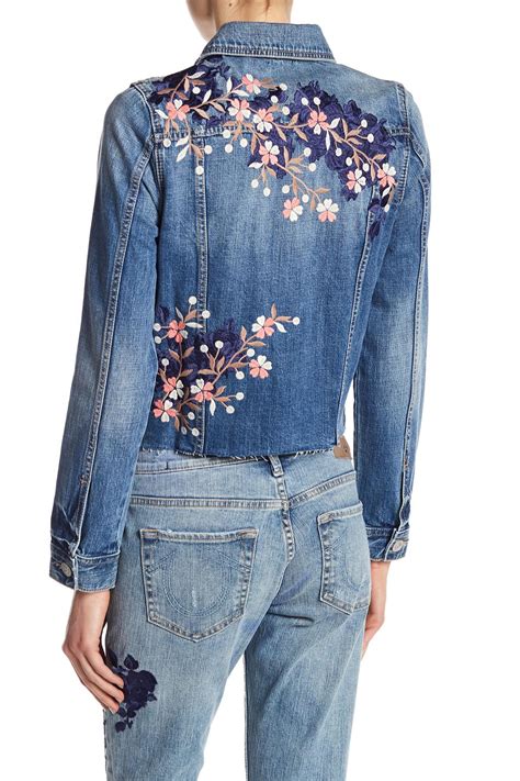 Lyst True Religion Danni Floral Embroidered Denim Jacket In Blue