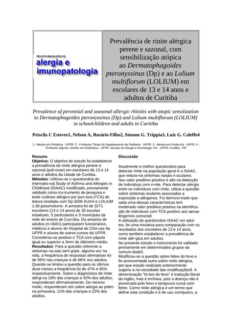 Pdf Prevalence Of Perennial And Seasonal Allergic Rhinitis With