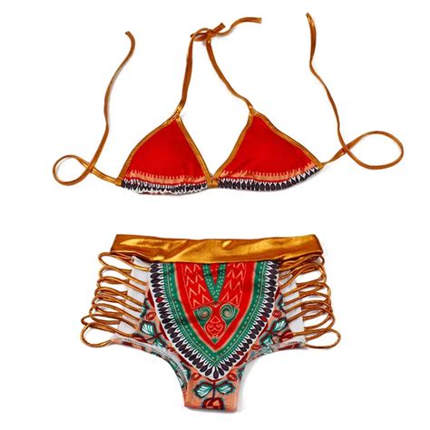 2017 Sexy Bikini Brazilian Women Swimsuit Print Two Pieces Bath Suits Bikini Set Gold Swimming