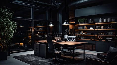 Minimalistic Dark Office Space Stock Illustration - Illustration of ...