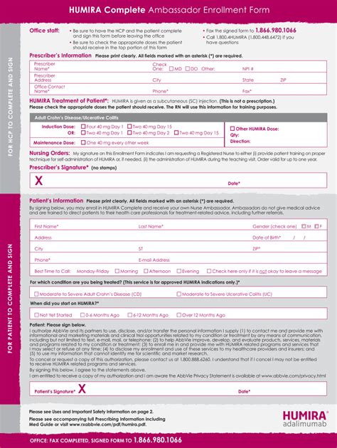 Humira Enrollment Form Enrollment Form