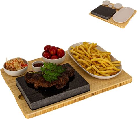 Amazon De Beefstone Lavastein Steak Brett Hot Stone Steingrill Set Aus Bambusbrett Lavastone