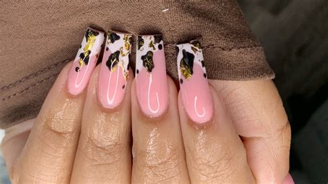 Side French Cow Print Acrylic Nail Youtube