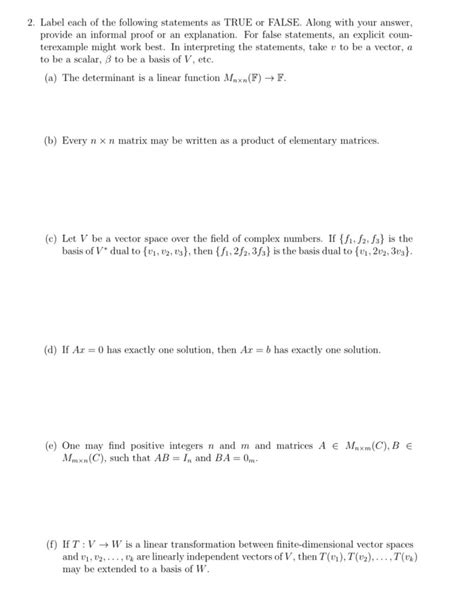 Solved Label Each Of The Following Statements As True Or Chegg