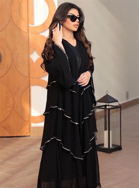 Chiffon Abaya Flowy Black Chiffon Abaya With Intricate Layers Abayas