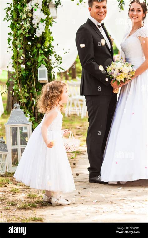 Wedding Flying Rose Petals Stock Photo Alamy