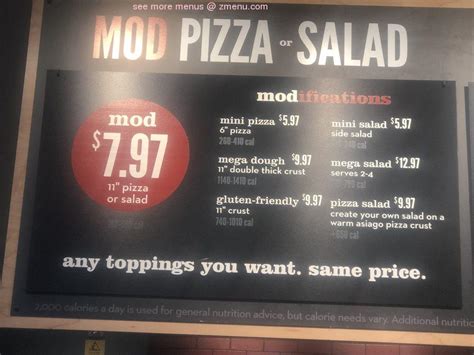 Online Menu Of Mod Pizza Restaurant Orlando Florida 32821 Zmenu