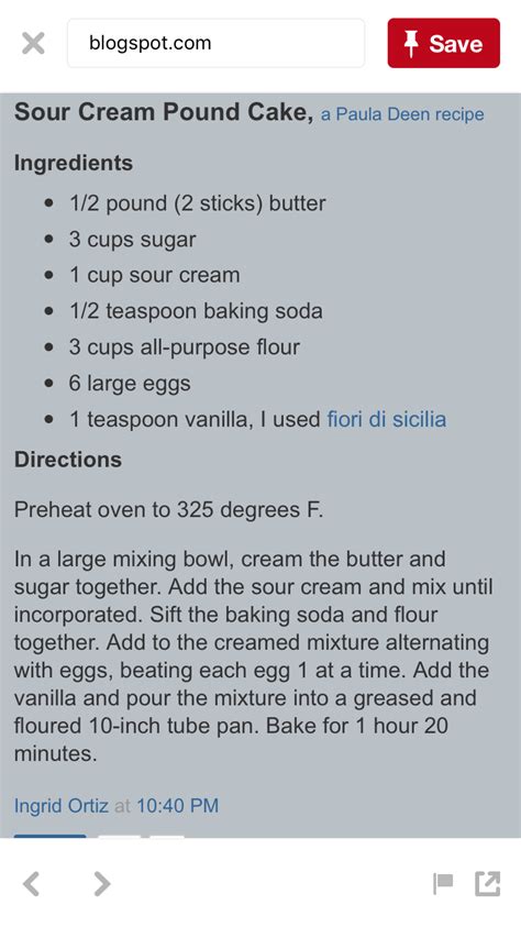 Pin By Hallie Aymat On Sweets Sour Cream Pound Cake Paula Deen Recipes Stick Of Butter