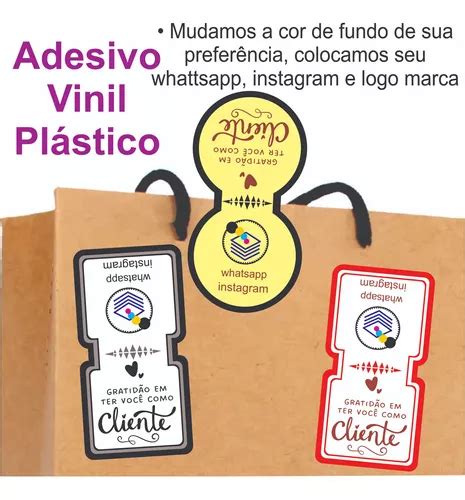 1000 Adesivo Fecha Sacola Personalizado 7x3cm Vinil Plástico Frete Grátis