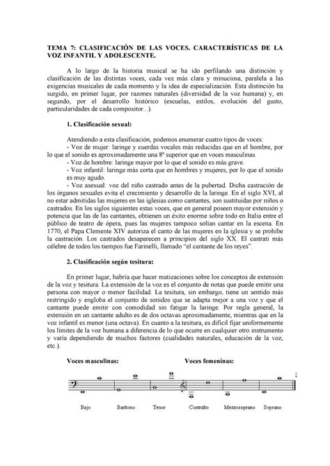 Tema 7 Musica Tema 7 ClasificaciÓn De Las Voces CaracterÍsticas