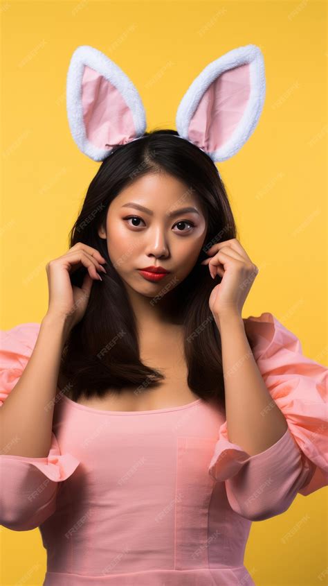 Premium Photo Easter Festival A Asian Woman Wearing Bunny Ear On