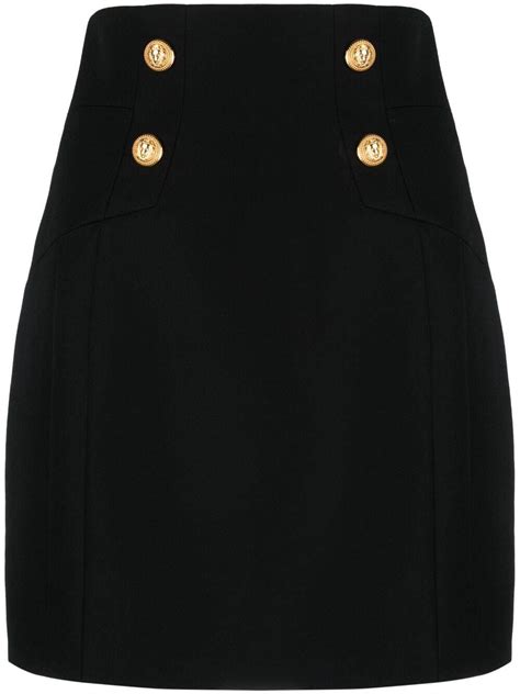 Balmain High Waisted Wool Mini Skirt Black Editorialist