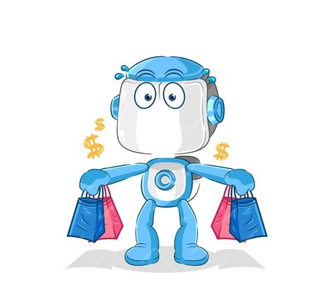 Premium Vector Humanoid Robot Shoping Mascot Cartoon Vector